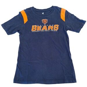 NFL Chicago Bears Boys Navy Blue Orange Graphic T-Shirt Size L 14/16 Cotton